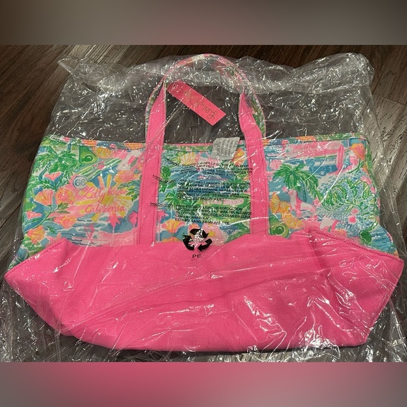 Lilly Pulitzer Mercato Canvas Cotton Tote Bag - Multi Lilly Loves California - Picture 12 of 13